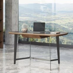 VIG Modrest Girard - Modern Walnut & Black Glass Desk Office