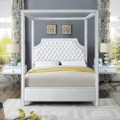 Meridian Furniture Bedroom Rowan Velvet Canopy Bed