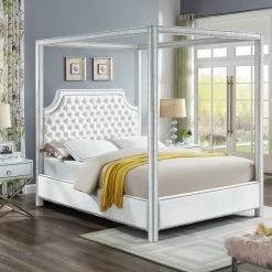 Meridian Furniture Bedroom Rowan Velvet Canopy Bed