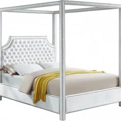 Meridian Furniture Bedroom Rowan Velvet Canopy Bed