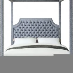 Meridian Furniture Bedroom Rowan Velvet Canopy Bed
