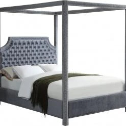 Meridian Furniture Bedroom Rowan Velvet Canopy Bed