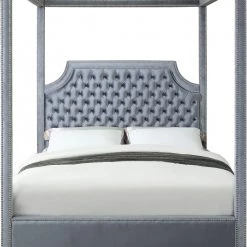 Meridian Furniture Bedroom Rowan Velvet Canopy Bed
