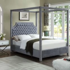 Meridian Furniture Bedroom Rowan Velvet Canopy Bed