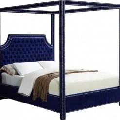 Meridian Furniture Bedroom Rowan Velvet Canopy Bed
