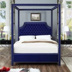 Meridian Furniture Bedroom Rowan Velvet Canopy Bed