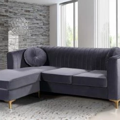 Meridian Furniture Living Room Eliana Velvet Reversible 2 Piece Sectional