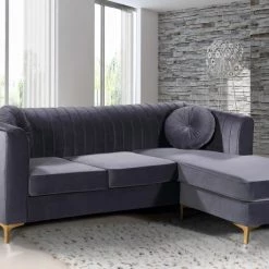Meridian Furniture Living Room Eliana Velvet Reversible 2 Piece Sectional