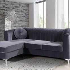 Meridian Furniture Living Room Eliana Velvet Reversible 2 Piece Sectional