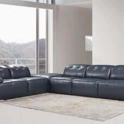 VIG Divani Casa Grafton - Modern Blue Leather Sectional Sofa By Hollywood Glam