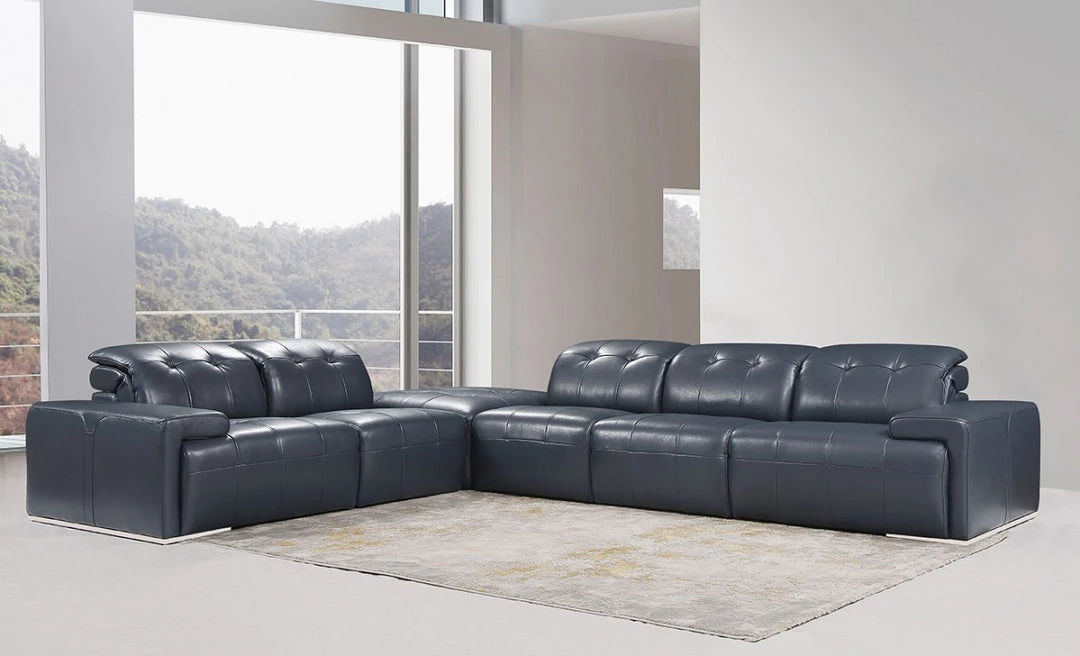 VIG Divani Casa Grafton - Modern Blue Leather Sectional Sofa By Hollywood Glam