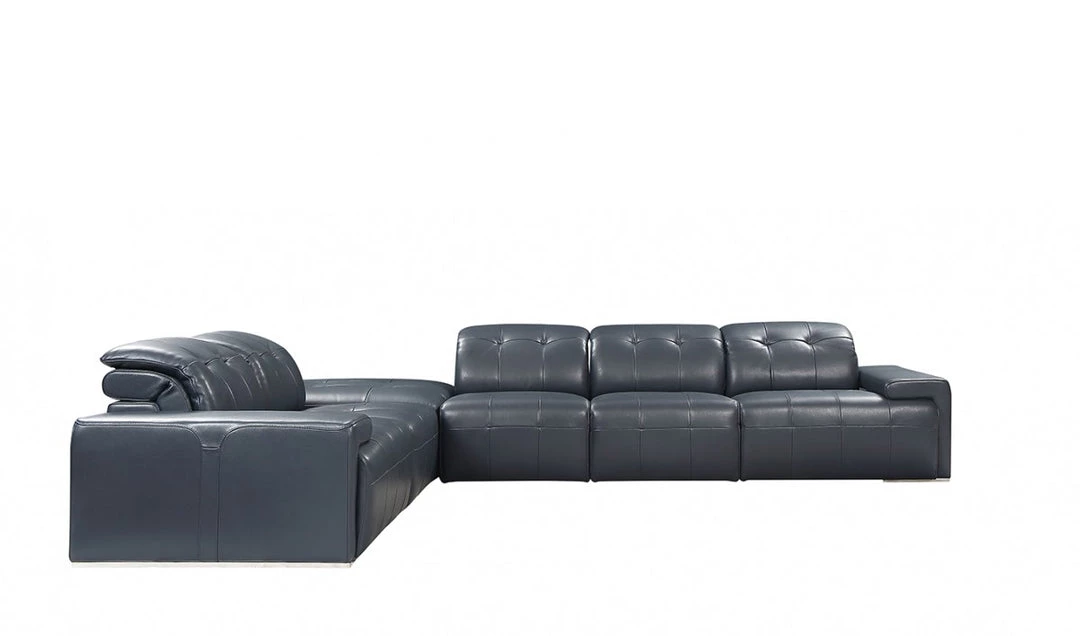VIG Divani Casa Grafton - Modern Blue Leather Sectional Sofa By Hollywood Glam