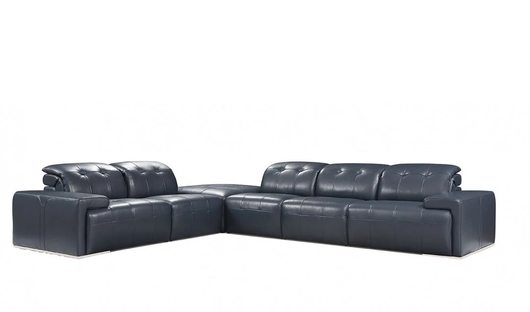VIG Divani Casa Grafton - Modern Blue Leather Sectional Sofa By Hollywood Glam