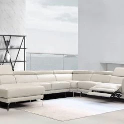 VIG Divani Casa Gilsum - Modern Light Grey Leather U Shaped Sectional Sofa With Recliner
