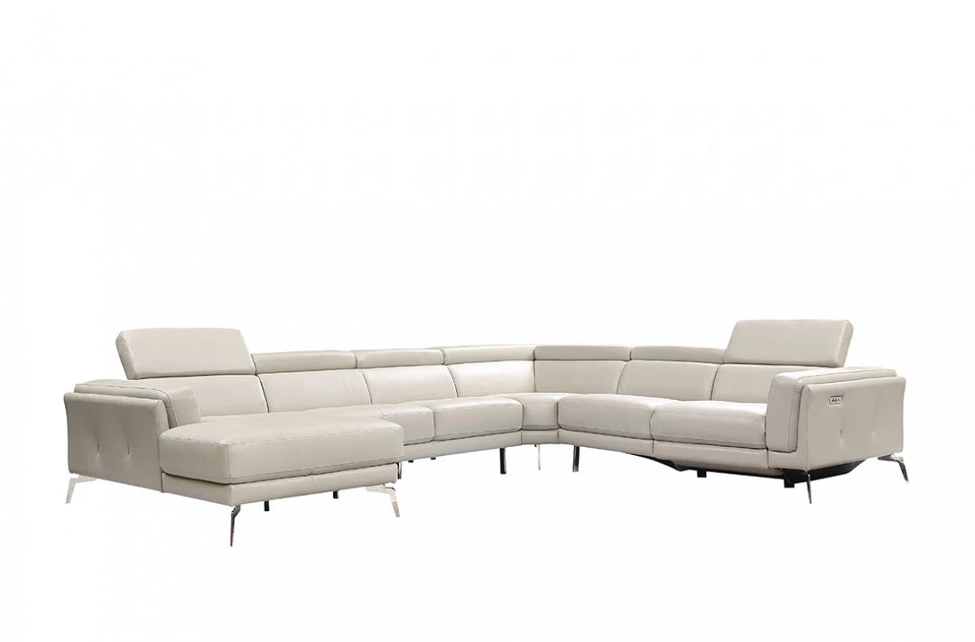 VIG Divani Casa Gilsum - Modern Light Grey Leather U Shaped Sectional Sofa With Recliner