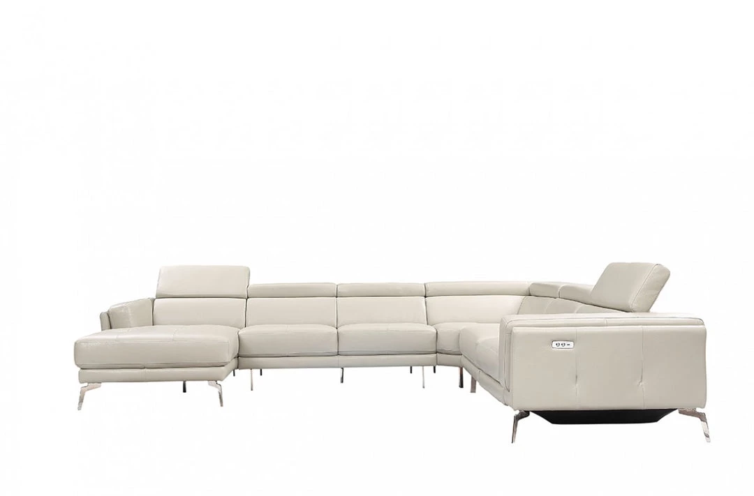 VIG Divani Casa Gilsum - Modern Light Grey Leather U Shaped Sectional Sofa With Recliner