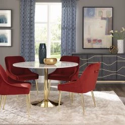 Coaster Mero 50inch Round Dining Table Marble & Gold Dining Room