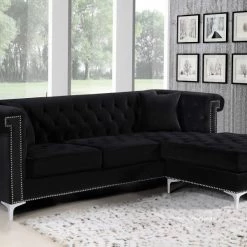 Meridian Furniture Living Room Damian Velvet Reversible Sectional