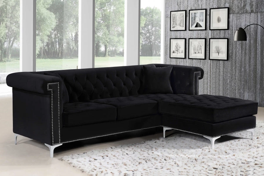 Meridian Furniture Living Room Damian Velvet Reversible Sectional