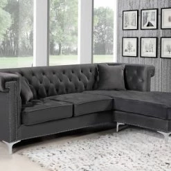 Meridian Furniture Living Room Damian Velvet Reversible Sectional