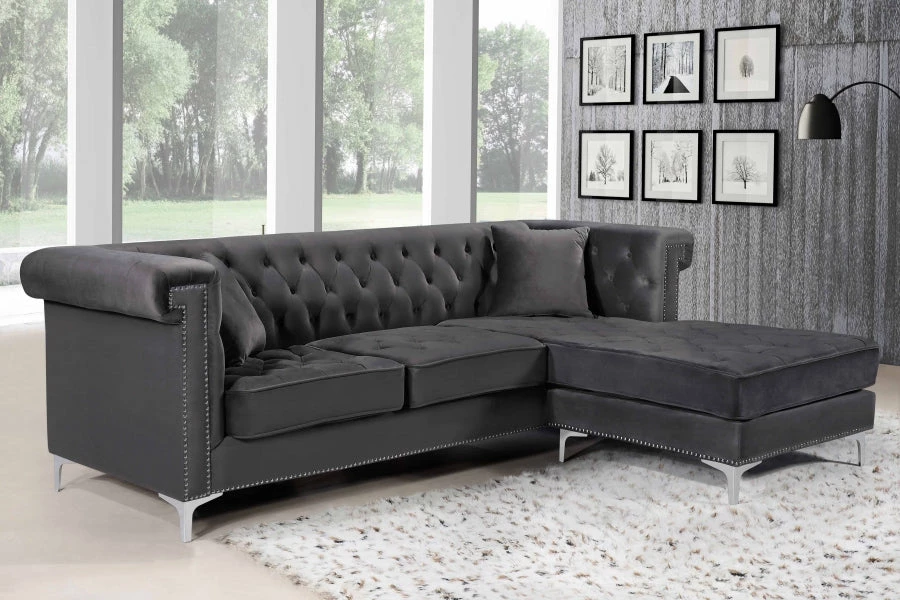 Meridian Furniture Living Room Damian Velvet Reversible Sectional