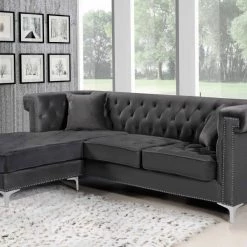 Meridian Furniture Living Room Damian Velvet Reversible Sectional