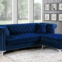 Meridian Furniture Living Room Damian Velvet Reversible Sectional