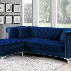 Meridian Furniture Living Room Damian Velvet Reversible Sectional