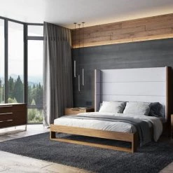 VIG Modrest Heloise - Contemporary Grey Fabric & Walnut Trim Bed