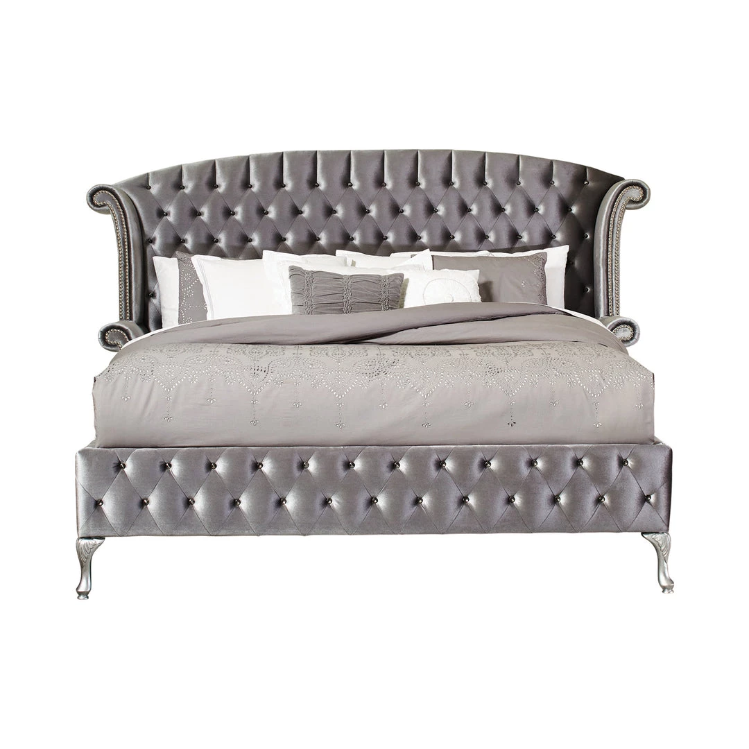 Coaster Deanna Tufted Upholstered Bed Grey