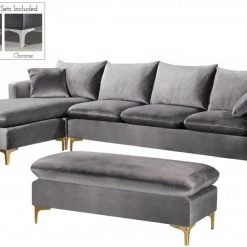 Meridian Furniture Naomi Velvet Reversible Sectional Living Room