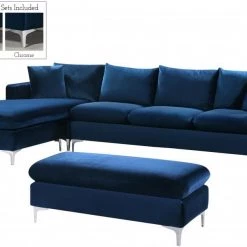 Meridian Furniture Naomi Velvet Reversible Sectional Living Room