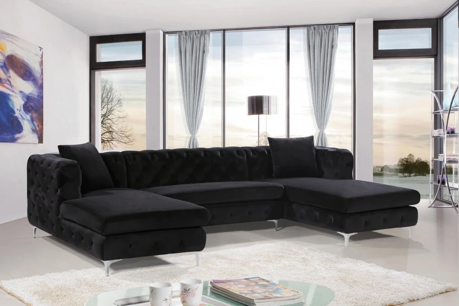 Meridian Furniture Gail Velvet 3 Piece Sectional Living Room