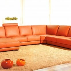 VIG Divani Casa 2227 - Modern Orange Leather U Shaped Sectional Sofa Living Room