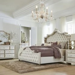 Coaster Antonella Upholstered Tufted Bed Ivory And Camel Bedroom