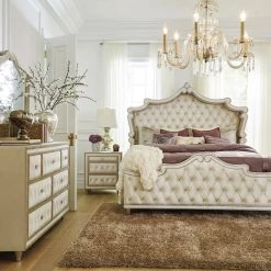 Coaster Antonella Upholstered Tufted Bed Ivory And Camel Bedroom