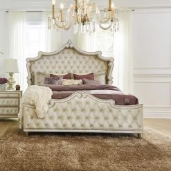 Coaster Antonella Upholstered Tufted Bed Ivory And Camel Bedroom
