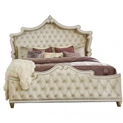 Coaster Antonella Upholstered Tufted Bed Ivory And Camel Bedroom