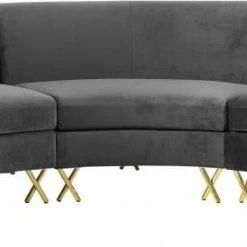 Meridian Furniture Living Room Serpentine Velvet 3pc. Sectional