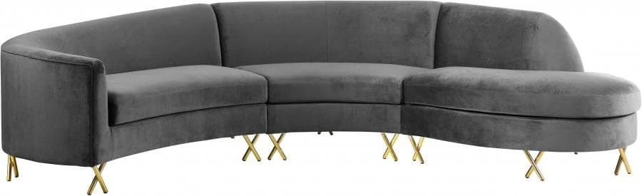 Meridian Furniture Living Room Serpentine Velvet 3pc. Sectional