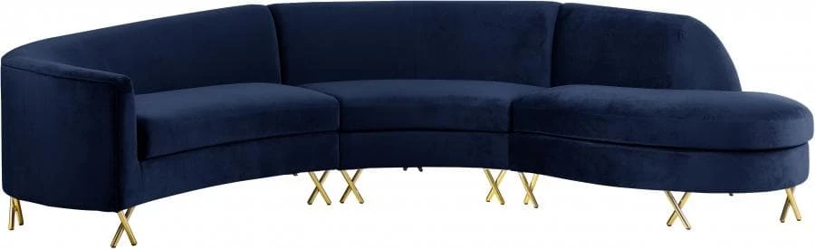 Meridian Furniture Living Room Serpentine Velvet 3pc. Sectional