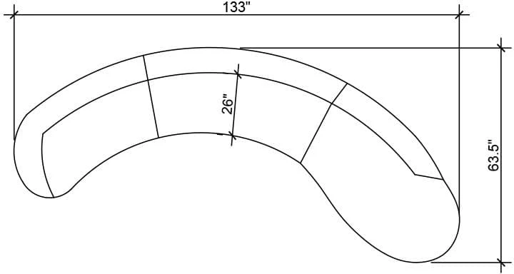 Meridian Furniture Living Room Serpentine Velvet 3pc. Sectional