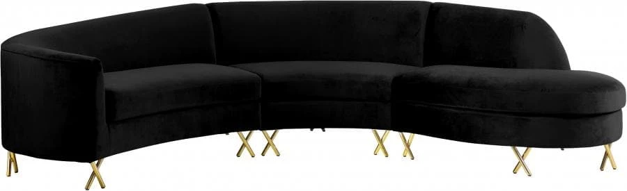 Meridian Furniture Living Room Serpentine Velvet 3pc. Sectional