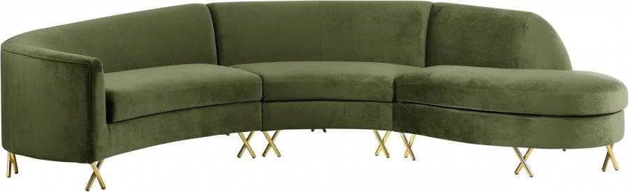 Meridian Furniture Living Room Serpentine Velvet 3pc. Sectional