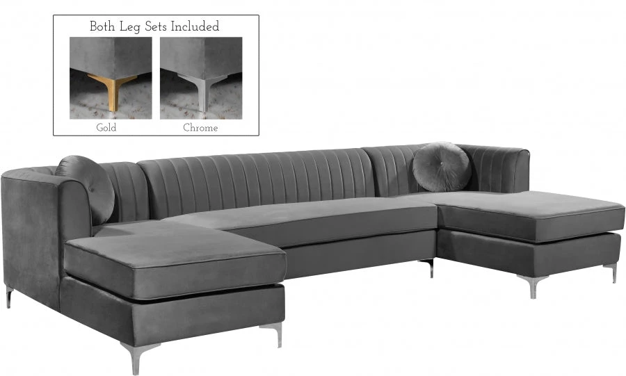 Meridian Furniture Graham Velvet 3 Piece Sectional