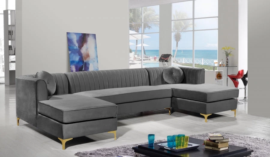 Meridian Furniture Graham Velvet 3 Piece Sectional