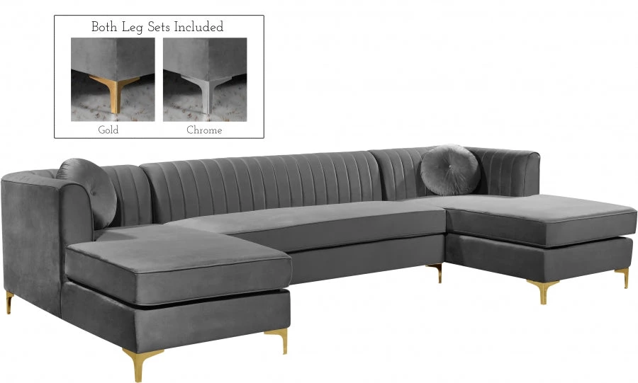 Meridian Furniture Graham Velvet 3 Piece Sectional