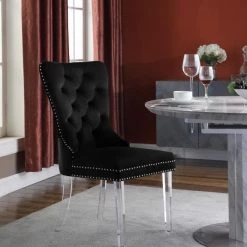 Meridian Furniture Miley Velvet Dining Chair With Acrylic Legs Set Of 2 Dining Room