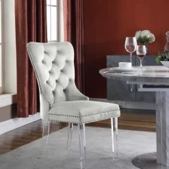Meridian Furniture Miley Velvet Dining Chair With Acrylic Legs Set Of 2 Dining Room