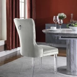 Meridian Furniture Miley Velvet Dining Chair With Acrylic Legs Set Of 2 Dining Room